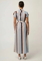 CATTLEYA LINEN VISCOSE SMOCK MAXI DRESS in Iridescent Stripe from Oncewas