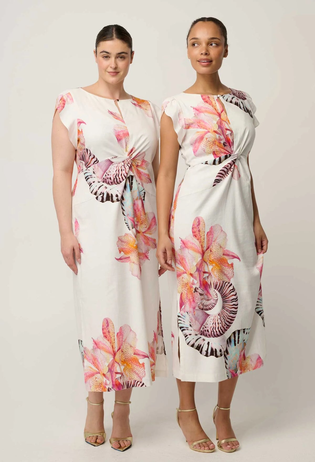 GENEVA STRETCH TWIST COLUMN MIDI DRESS in Nautilius from Oncewas