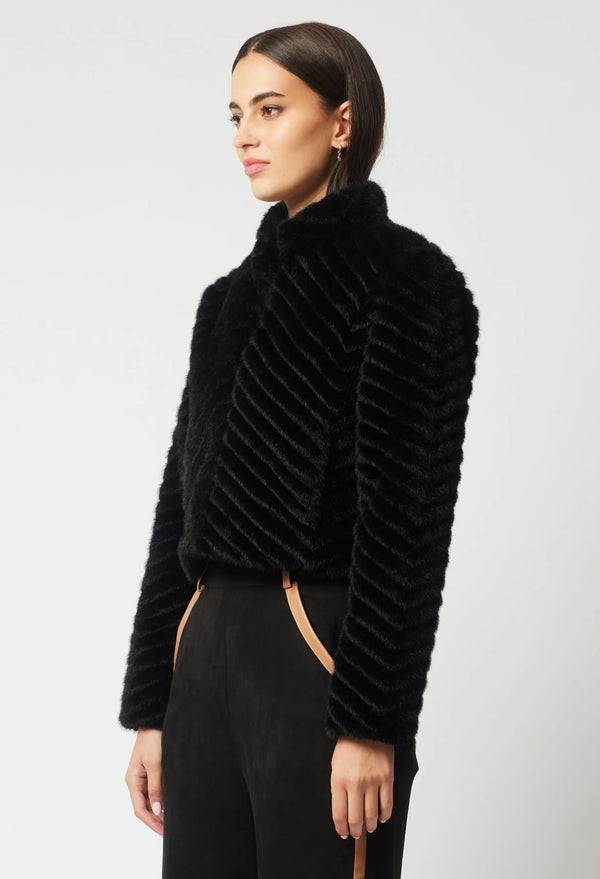 ALTAIR FAUX FUR JACKET in Black from Oncewas