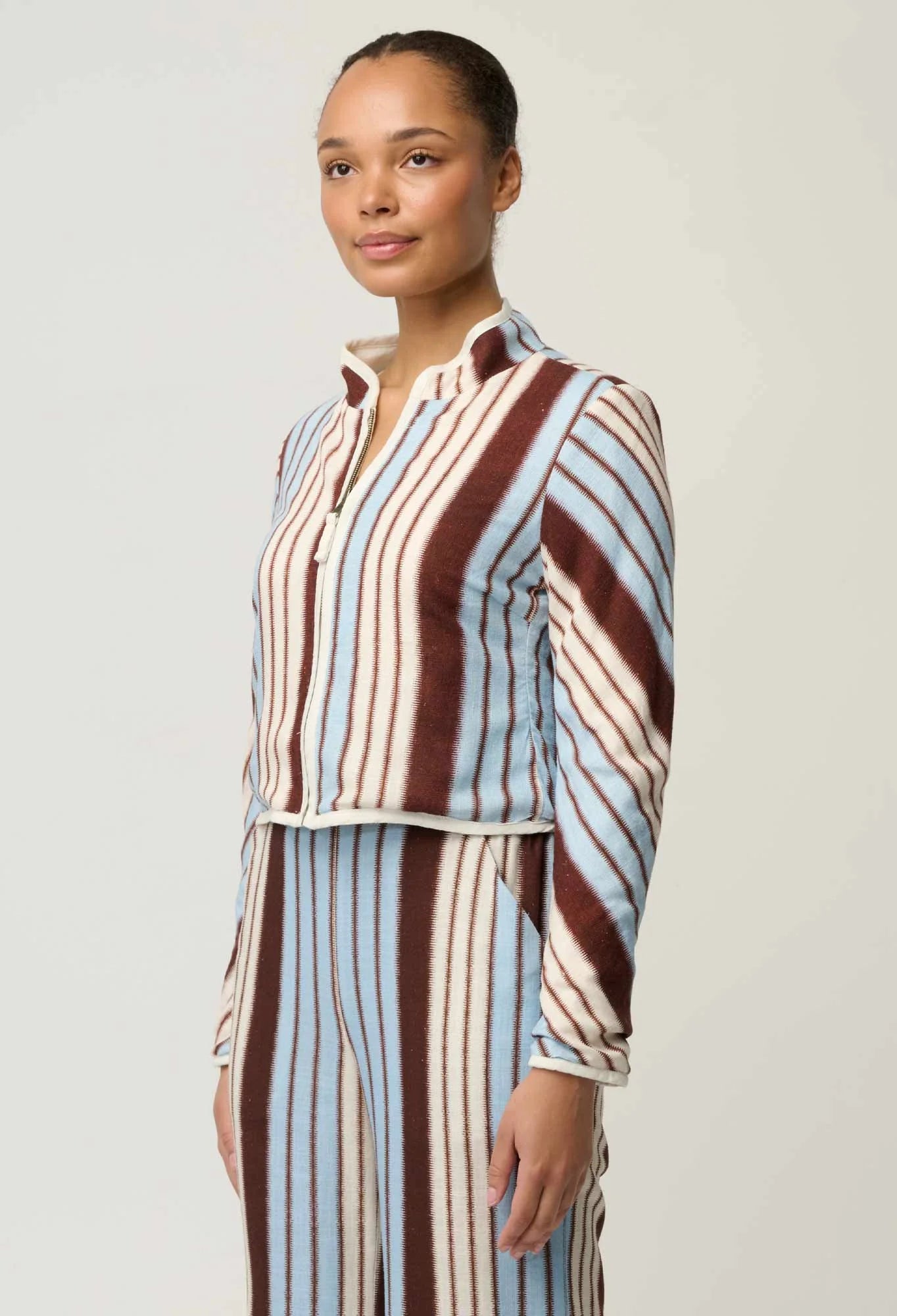 DELRAY REVERSIBLE LINEN VISCOSE JACKET in Nautilus Bloom + Iridescent Stripe from Oncewas