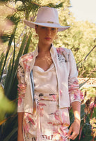 DELRAY REVERSIBLE LINEN VISCOSE JACKET in Nautilus Bloom + Iridescent Stripe from Oncewas