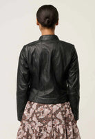 BLAIRE LEATHER HERRINGBONE STITCH JACKET in Black from Oncewas