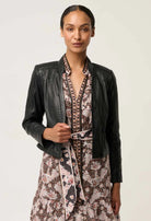 BLAIRE LEATHER HERRINGBONE STITCH JACKET in Black from Oncewas