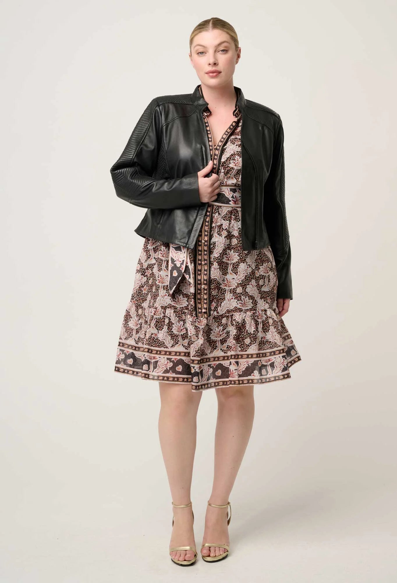 BLAIRE LEATHER HERRINGBONE STITCH JACKET in Black from Oncewas