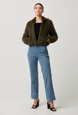 SYBIL CHEVRON FAUX FUR BOMBER in Moss from Oncewas