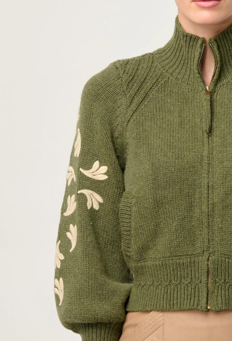 CARMELA EMBROIDERED KNITTED BOMBER | Olivia