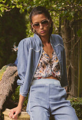 AURORA REVERSIBLE FRINGE JACKET in Petinos Floros + Ash from Oncewas