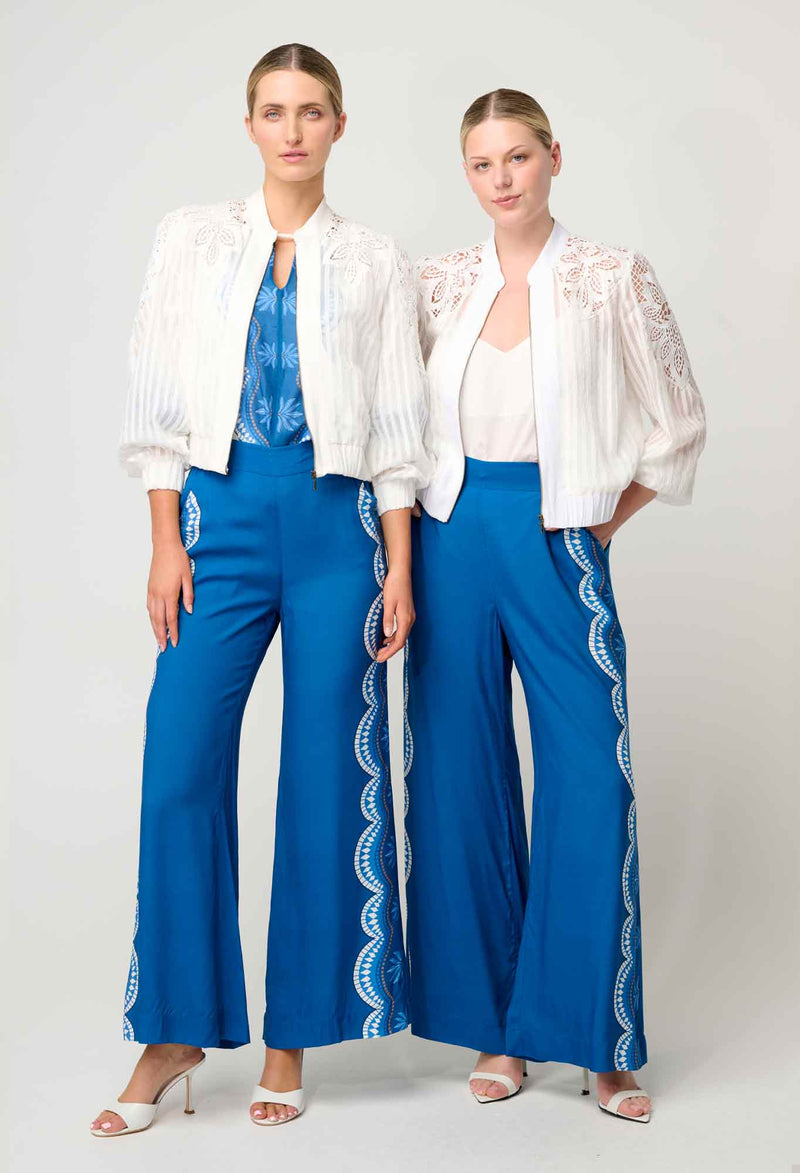 LAMIA TENCIL LACE DETAIL BOMBER in Ivory from Oncewas