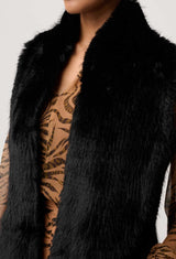 HAZEL FAUX FUR VEST in Black by OnceWas