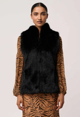 HAZEL FAUX FUR VEST in Black by OnceWas