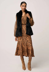 HAZEL FAUX FUR VEST in Black by OnceWas
