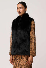 HAZEL FAUX FUR VEST in Black by OnceWas