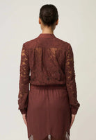 SOLENE COTTON BLEND LACE BOMBER in Rosewood from Oncewas