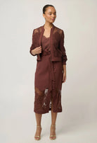 SOLENE COTTON BLEND LACE BOMBER in Rosewood from Oncewas