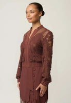 SOLENE COTTON BLEND LACE BOMBER in Rosewood from Oncewas