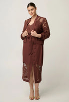 SOLENE COTTON BLEND LACE BOMBER in Rosewood from Oncewas
