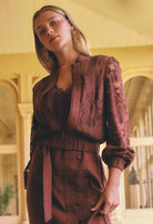 SOLENE COTTON BLEND LACE BOMBER in Rosewood from Oncewas
