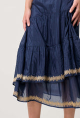 MUSTIQUE COTTON SILK EMBROIDERED SKIRT in Ink from Oncewas