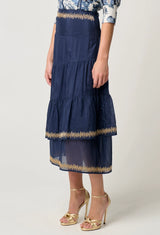 MUSTIQUE COTTON SILK EMBROIDERED SKIRT in Ink from Oncewas