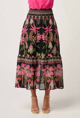 CORDELIA SHIRRED WAIST SILK COTTON SKIRT in Anthos Lotos from Oncewas