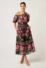 CORDELIA SHIRRED WAIST SILK COTTON SKIRT in Anthos Lotos from Oncewas