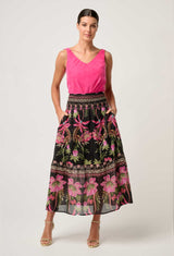 CORDELIA SHIRRED WAIST SILK COTTON SKIRT in Anthos Lotos from Oncewas