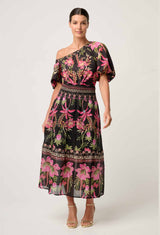 CORDELIA SHIRRED WAIST SILK COTTON SKIRT in Anthos Lotos from Oncewas
