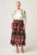 CORDELIA SHIRRED WAIST SILK COTTON SKIRT in Anthos Lotos from Oncewas