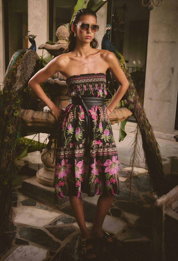CORDELIA SHIRRED WAIST SILK COTTON SKIRT in Anthos Lotos from Oncewas