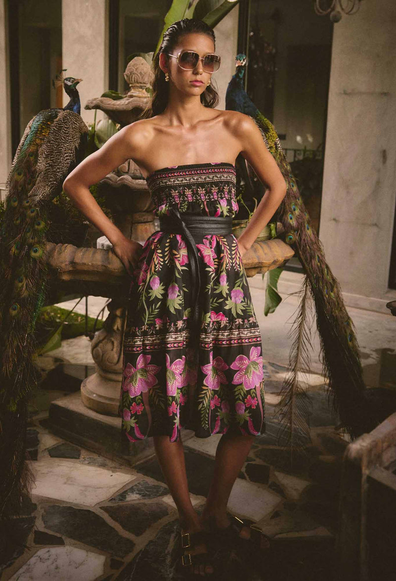 CORDELIA SHIRRED WAIST SILK COTTON SKIRT in Anthos Lotos from Oncewas