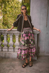 CORDELIA SHIRRED WAIST SILK COTTON SKIRT in Anthos Lotos from Oncewas