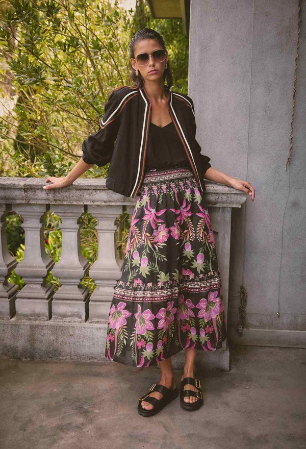 CORDELIA SHIRRED WAIST SILK COTTON SKIRT in Anthos Lotos from Oncewas