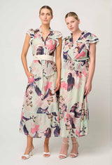 CORDELIA SHIRRED SILK COTTON SKIRT in Oasis Flora from Oncewas