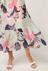 CORDELIA SHIRRED SILK COTTON SKIRT in Oasis Flora from Oncewas