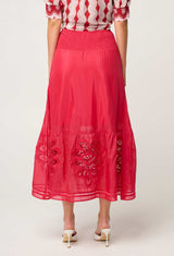 CORDELIA SHIRRED SILK COTTON SKIRT | Ruby