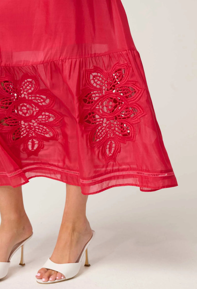 CORDELIA SHIRRED SILK COTTON SKIRT | Ruby