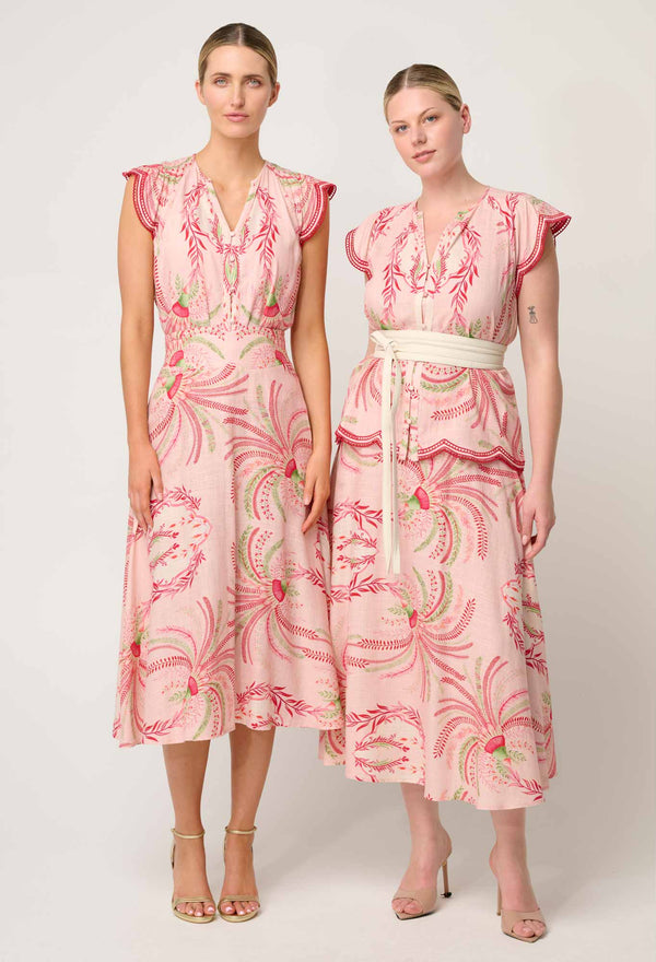 ESTRELLA LINEN VISCOSE YOKE SKIRT | Palmarosa