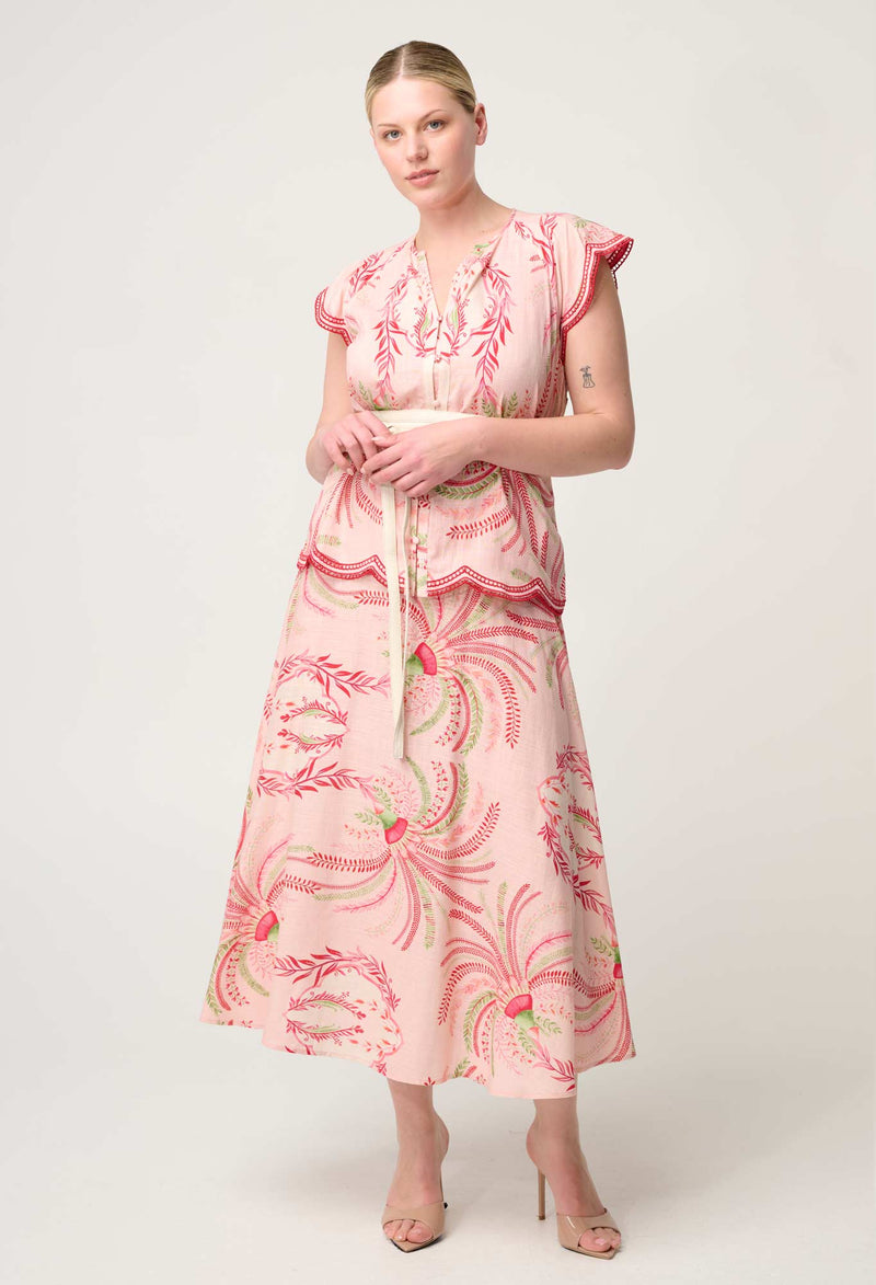 ESTRELLA LINEN VISCOSE YOKE SKIRT | Palmarosa