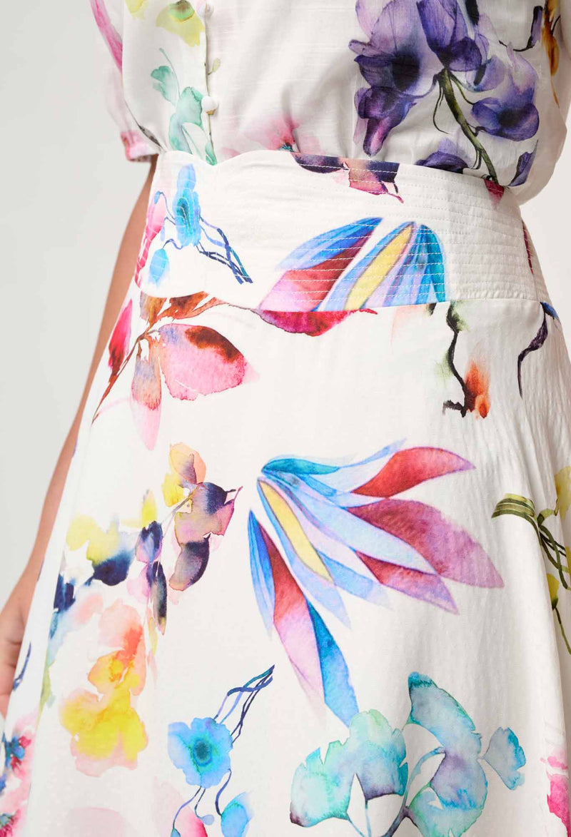 PANDOREA VISCOSE DOBBY STITCH DETAIL YOKE SKIRT | Plume Blossom