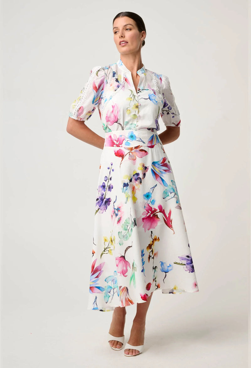 PANDOREA VISCOSE DOBBY STITCH DETAIL YOKE SKIRT | Plume Blossom