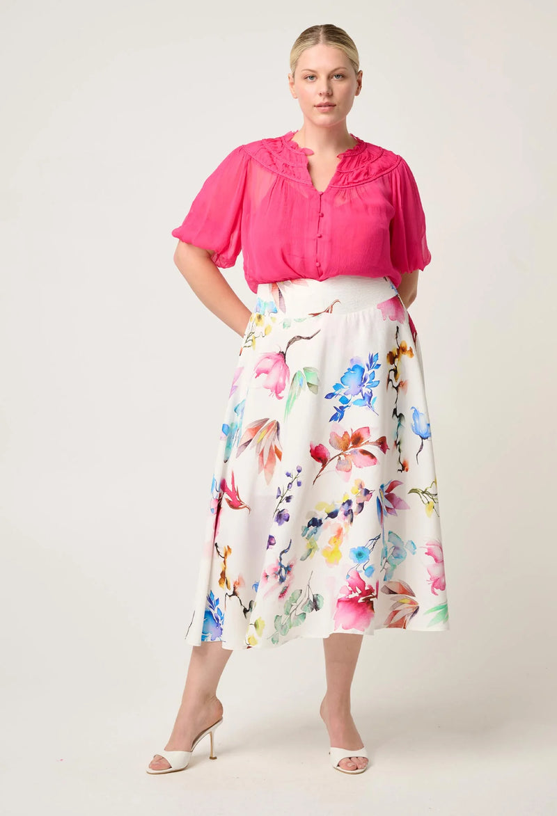 PANDOREA VISCOSE DOBBY STITCH DETAIL YOKE SKIRT | Plume Blossom
