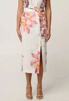 ADRIA STRETCH LINEN VISCOSE MIDI SKIRT in Nautilius Bloom from Oncewa