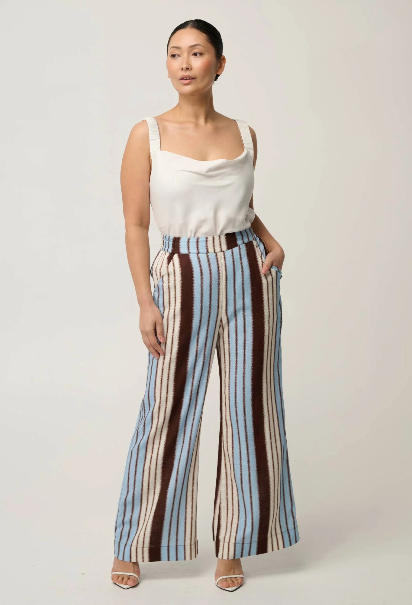 PETITE WILLOW LINEN VISCOSE PANT in Iridescent Stripe from Oncewas