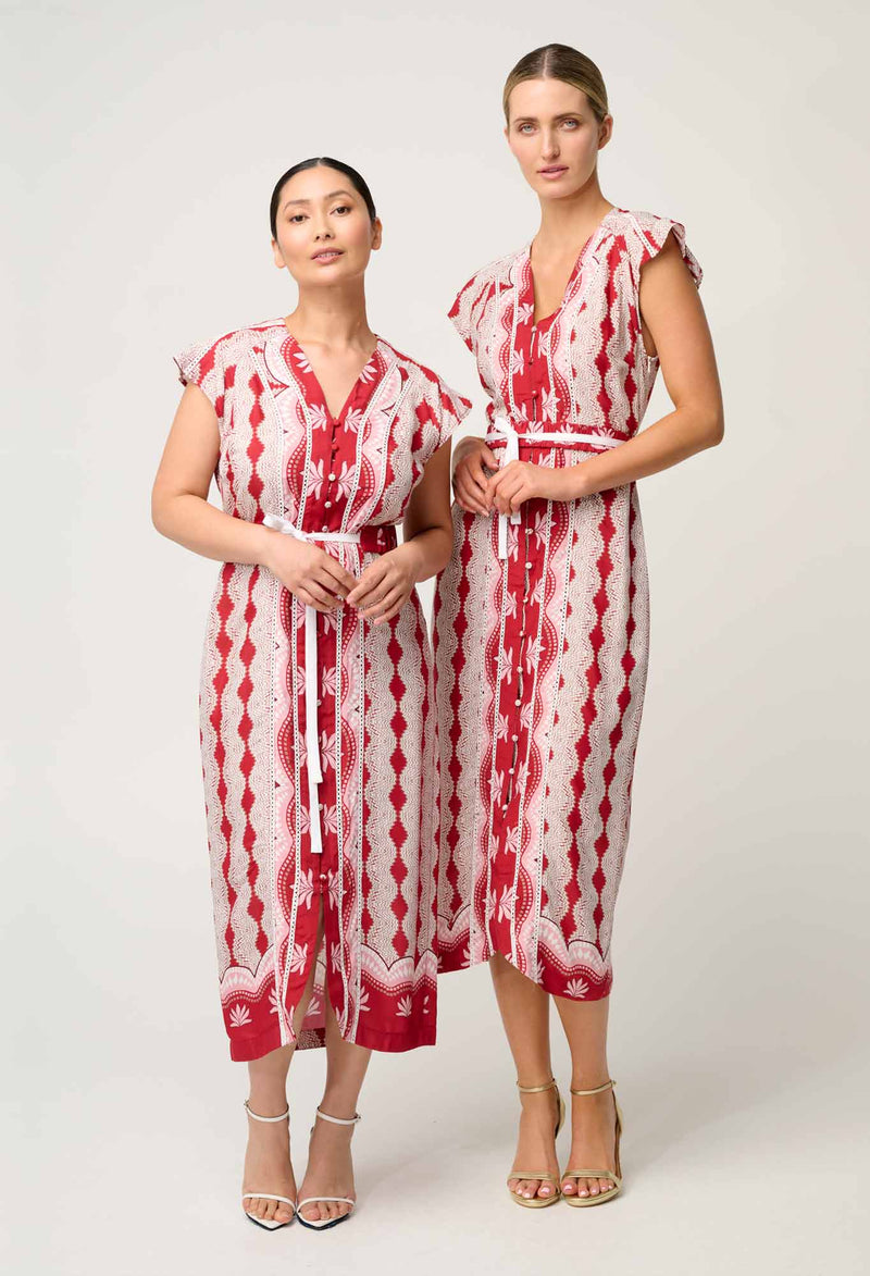 MAYA VISCOSE FAILLE MIDI DRESS | Marrakech Ruby