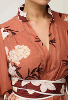 GISELA LINEN VISCOSE PRINTED COLUMN MIDI DRESS in Amber Vine from Oncewas