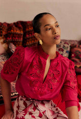 OLEANDER COTTON SILK BLOUSE | Ruby