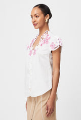 BALLOU EMBROIDERED COTTON VOILE BLOUSE | Ivory Blouse