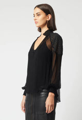 OnceWas Phoenix Viscose Chiffon Blouse in black available from Darling and Domain