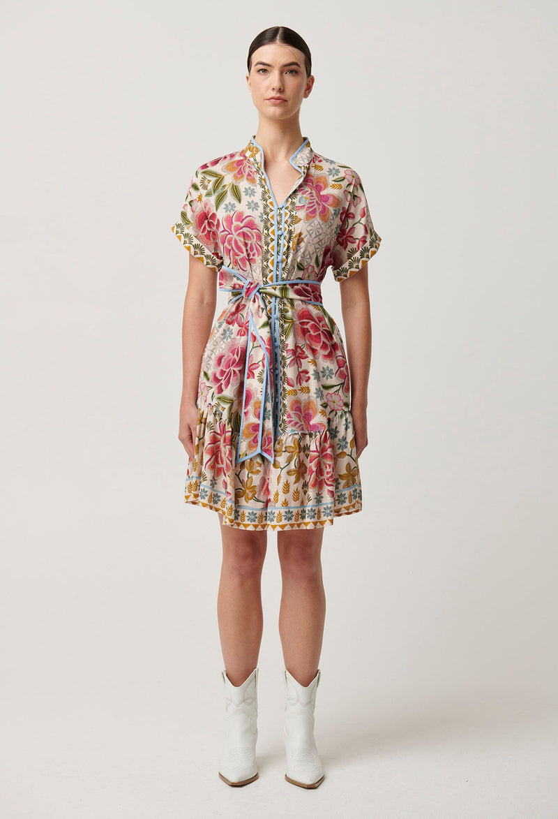 OnceWas Clementine Linen Viscose Shirt Dress in Azalia Fields