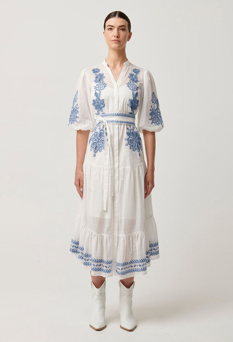 Oncewas Gabriette Cotton Embroidered Sub Dress in Milk